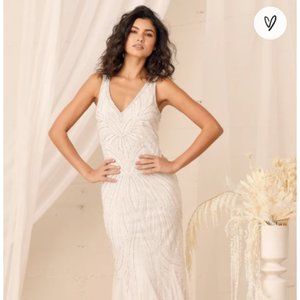 Make Them Marvel White Beaded Mermaid Maxi Dress
